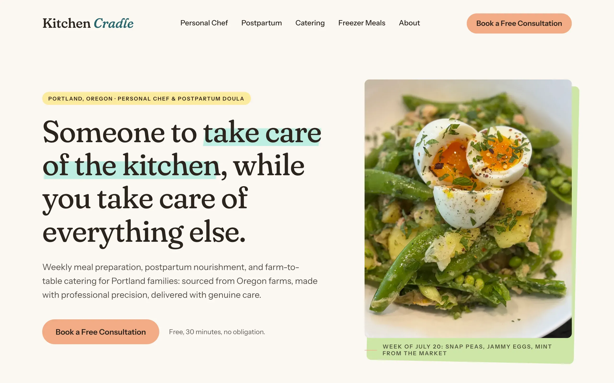 kitchen-cradle.com homepage at rest.